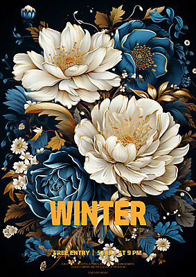 PSD 편집이미지 꽃 겨울 사람없음 파란색 흰색 디지털합성 초대장 이미지편집 식물 계절 컬러 카드_감사 파일형식