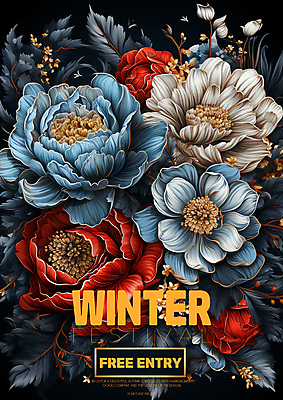 PSD 편집이미지 꽃 겨울 사람없음 빨간색 파란색 디지털합성 초대장 이미지편집 식물 계절 컬러 카드_감사 파일형식