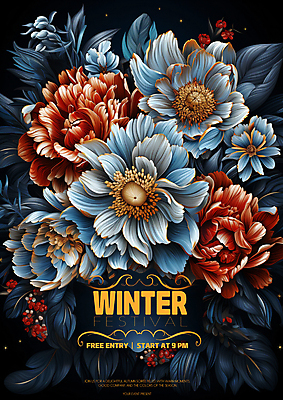 PSD 편집이미지 꽃 겨울 사람없음 빨간색 파란색 디지털합성 초대장 이미지편집 식물 계절 컬러 카드_감사 파일형식