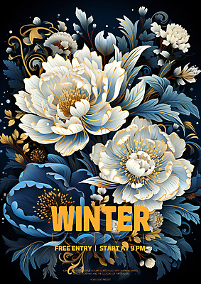 PSD 편집이미지 꽃 겨울 사람없음 파란색 흰색 디지털합성 초대장 이미지편집 식물 계절 컬러 카드_감사 파일형식