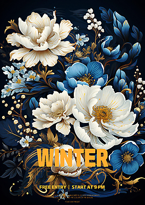 PSD 편집이미지 꽃 겨울 사람없음 파란색 흰색 디지털합성 초대장 이미지편집 식물 계절 컬러 카드_감사 파일형식