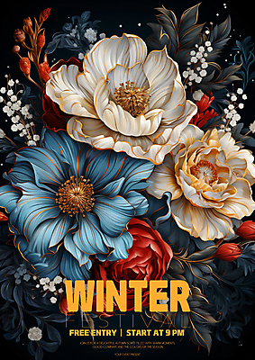 PSD 편집이미지 꽃 겨울 사람없음 빨간색 파란색 디지털합성 초대장 이미지편집 식물 계절 컬러 카드_감사 파일형식