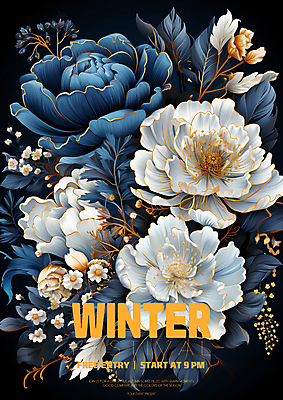 PSD 편집이미지 꽃 겨울 사람없음 파란색 흰색 디지털합성 초대장 이미지편집 식물 계절 컬러 카드_감사 파일형식