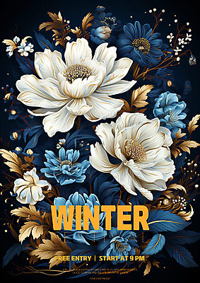 PSD 편집이미지 꽃 겨울 사람없음 파란색 흰색 디지털합성 초대장 이미지편집 식물 계절 컬러 카드_감사 파일형식