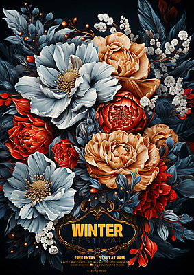 PSD 편집이미지 꽃 겨울 사람없음 빨간색 파란색 디지털합성 초대장 이미지편집 식물 계절 컬러 카드_감사 파일형식