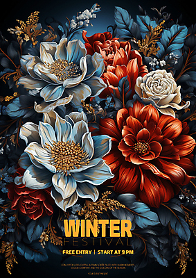 PSD 편집이미지 꽃 겨울 사람없음 빨간색 파란색 디지털합성 초대장 이미지편집 식물 계절 컬러 카드_감사 파일형식