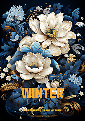PSD 편집이미지 꽃 겨울 사람없음 파란색 흰색 디지털합성 초대장 이미지편집 식물 계절 컬러 카드_감사 파일형식