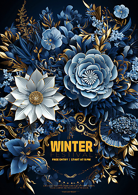 PSD 편집이미지 꽃 겨울 사람없음 파란색 디지털합성 초대장 이미지편집 식물 계절 컬러 카드_감사 파일형식