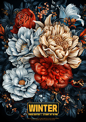 PSD 편집이미지 꽃 겨울 사람없음 빨간색 파란색 디지털합성 초대장 이미지편집 식물 계절 컬러 카드_감사 파일형식