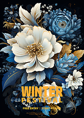 PSD 편집이미지 꽃 겨울 사람없음 파란색 흰색 디지털합성 초대장 이미지편집 식물 계절 컬러 카드_감사 파일형식