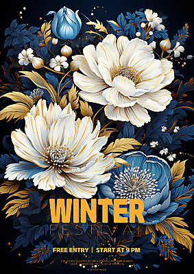 PSD 편집이미지 꽃 겨울 사람없음 파란색 흰색 디지털합성 초대장 이미지편집 식물 계절 컬러 카드_감사 파일형식