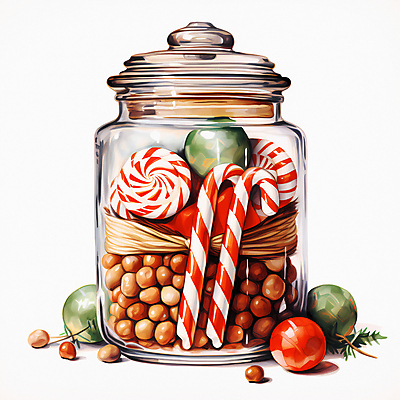 JPG 크리스마스 일러스트 유리병 사탕 사람없음 디지털합성 담기 지팡이사탕 국내일러스트 AI일러스트 AI콘텐츠 기념일 모션 병_용기 디저트 파일형식