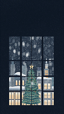 JPG 겨울 일러스트 창문 하늘 빌딩 사람없음 건물 크리스마스트리 눈 도시 야간 눈내림 카피스페이스 국내일러스트 AI일러스트 AI콘텐츠 자연요소 건축물 계절 크리스마스 날씨 눈_날씨 공백 파일형식
