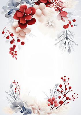 JPG 열매 잎 겨울 일러스트 수채화 프레임 사람없음 빨간색 흰색 포인세티아 카피스페이스 국내일러스트 AI일러스트 AI콘텐츠 식물 계절 꽃 컬러 공백 파일형식