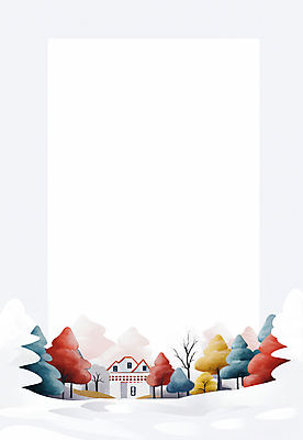 JPG 나무 겨울 일러스트 수채화 주택 프레임 풍경 사람없음 흰색 눈 카피스페이스 눈덮임 국내일러스트 AI일러스트 AI콘텐츠 자연요소 식물 계절 컬러 컨셉 날씨 건물 공백 파일형식