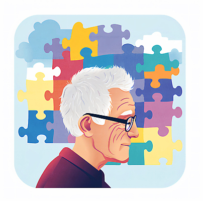 JPG 할아버지 노년 남자 일러스트 한명 상반신 치료 컬러풀 건강관리 눈감음 복지 퍼즐조각 극복 치매 노인남자한명만 안경낌 치매예방 국내일러스트 AI일러스트 AI콘텐츠 1 안경 컬러 조각 의학 모션 건강 관리 사람 성인 퍼즐 질병 사회이슈 예방 남자한명만 노인남자만 파일형식