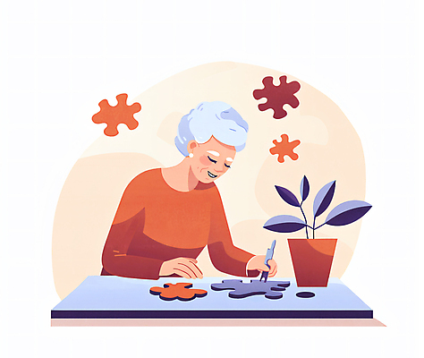 JPG 여자 노년 화분 할머니 일러스트 한명 웃음 상반신 치료 건강관리 주황색 집중 복지 퍼즐조각 극복 맞추기 치매 노인여자한명만 치매예방 국내일러스트 AI일러스트 AI콘텐츠 1 컬러 조각 컨셉 의학 모션 표정 건강 관리 사람 성인 퍼즐 질병 사회이슈 예방 여자한명만 노인여자만 파일형식