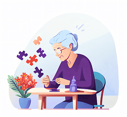 JPG 여자 노년 화분 할머니 의자 일러스트 탁자 한명 앉기 상반신 치료 건강관리 공예 복지 퍼즐조각 만들기 극복 맞추기 본드 치매 노인여자한명만 치매예방 미술치료 국내일러스트 AI일러스트 AI콘텐츠 1 조각 가구 의학 모션 건강 관리 사람 성인 취미 퍼즐 질병 사회이슈 예방 여자한명만 노인여자만 파일형식