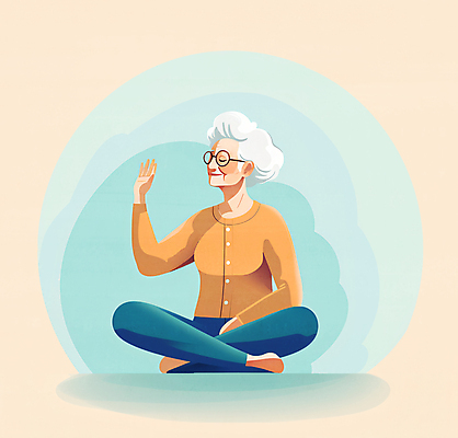 JPG 전신 여자 노년 할머니 하늘색 일러스트 한명 치료 노란색 손들기 평화 건강관리 편안함 복지 명상 가부좌 극복 치매 노인여자한명만 안경낌 치매예방 차분 국내일러스트 AI일러스트 AI콘텐츠 1 안경 컬러 컨셉 의학 모션 건강 관리 사람 앉기 성인 파란색 감각 질병 사회이슈 예방 여자한명만 노인여자만 파일형식