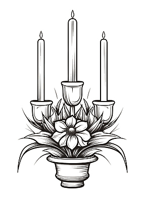JPG 무료이미지 꽃 기독교 화분 일러스트 촛불 종교용품 사람없음 검은색 흰색 라인아트 촛대 국내일러스트 AI일러스트 AI콘텐츠 식물 종교 선 컬러 초 파일형식