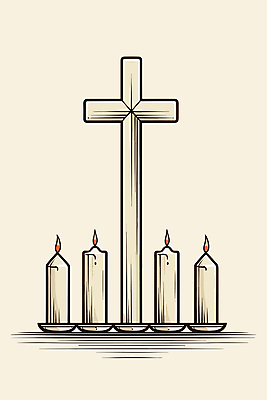 JPG 기독교 십자가 일러스트 촛불 종교용품 사람없음 아이보리 국내일러스트 AI일러스트 AI콘텐츠 종교 컬러 초 파일형식