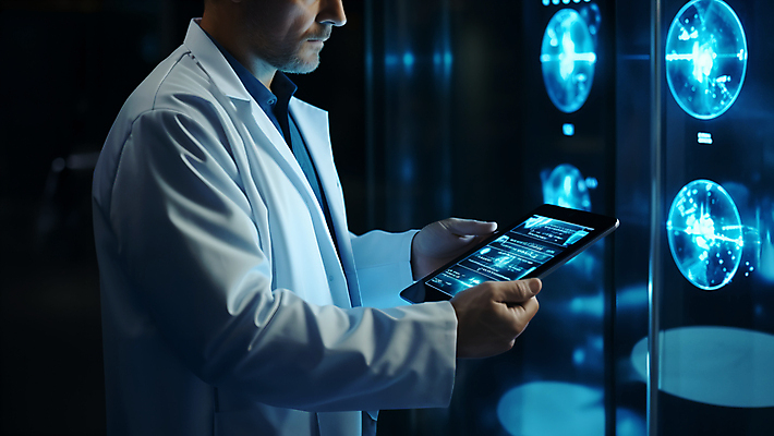 JPG 편집이미지 남자 청진기 병원 한명 들기 상반신 성인 파란색 태블릿 디지털 의사 확인 홀로그램 의료성형뷰티 성인남자한명만 편집실사 IC큐레이션 AI인물포토 AI콘텐츠 1 컬러 의학 의료기기 모션 사람 전자제품 스마트기기 의료진 CG 남자한명만 성인남자만 파일형식 AI포토