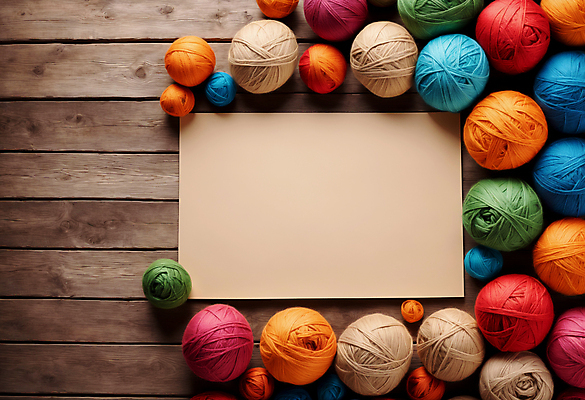 JPG 편집이미지 종이 사람없음 컬러풀 뜨개질 털실 공예 오브젝트 실타래 나무탁자 카피스페이스 편집실사 AI포토 AI콘텐츠 컬러 탁자 취미 공백 실 CG 파일형식