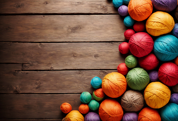 JPG 편집이미지 사람없음 컬러풀 뜨개질 털실 공예 오브젝트 실타래 나무탁자 카피스페이스 편집실사 AI포토 AI콘텐츠 컬러 탁자 취미 공백 실 CG 파일형식