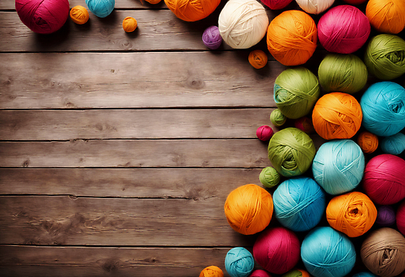 JPG 편집이미지 사람없음 컬러풀 뜨개질 털실 공예 오브젝트 실타래 나무탁자 카피스페이스 편집실사 AI포토 AI콘텐츠 컬러 탁자 취미 공백 실 CG 파일형식