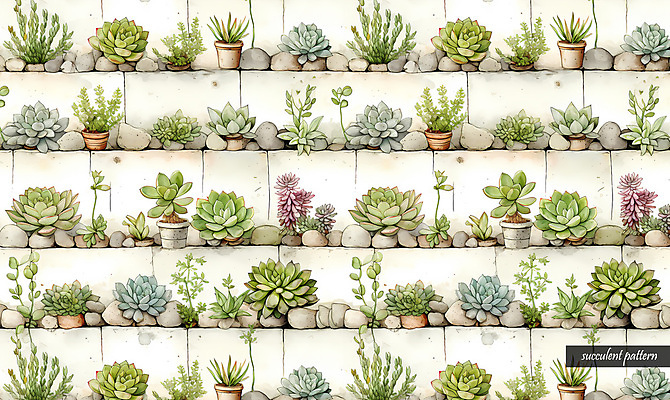 PSD 화분 패턴 일러스트 사람없음 초록색 다양 조약돌 다육식물 국내일러스트 식물 컬러 다수 무늬 돌_바위 파일형식