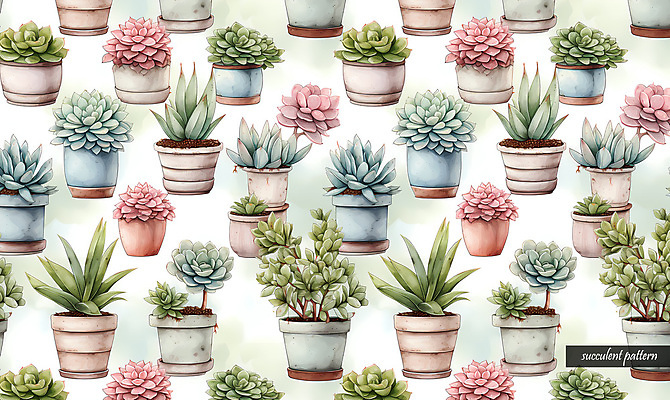 PSD 화분 패턴 일러스트 사람없음 다양 다육식물 국내일러스트 식물 다수 무늬 파일형식