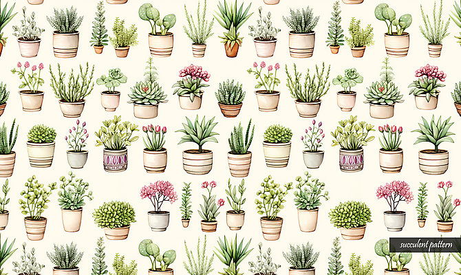 PSD 화분 패턴 일러스트 사람없음 초록색 다양 다육식물 국내일러스트 식물 컬러 다수 무늬 파일형식