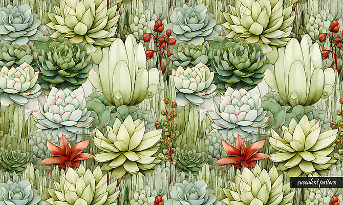 PSD 패턴 일러스트 사람없음 초록색 다양 다육식물 국내일러스트 식물 컬러 다수 무늬 파일형식