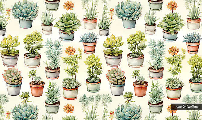 PSD 화분 패턴 일러스트 사람없음 초록색 다양 다육식물 국내일러스트 식물 컬러 다수 무늬 파일형식