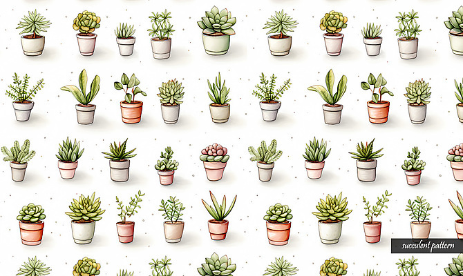 PSD 화분 패턴 일러스트 사람없음 초록색 다양 다육식물 국내일러스트 식물 컬러 다수 무늬 파일형식