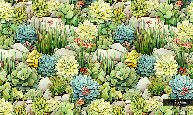 PSD 패턴 일러스트 사람없음 초록색 다양 조약돌 풀 다육식물 국내일러스트 식물 컬러 다수 무늬 돌_바위 파일형식