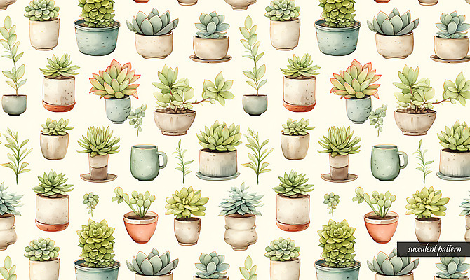 PSD 화분 패턴 일러스트 사람없음 초록색 다양 다육식물 국내일러스트 식물 컬러 다수 무늬 파일형식