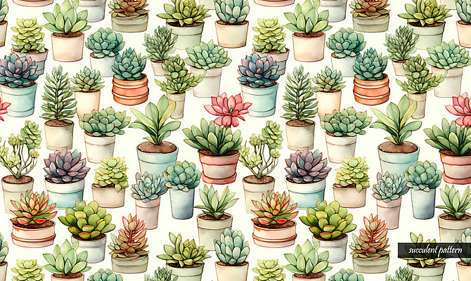 PSD 화분 패턴 일러스트 사람없음 초록색 다양 다육식물 국내일러스트 식물 컬러 다수 무늬 파일형식