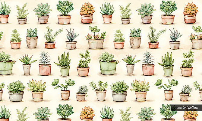 PSD 화분 패턴 일러스트 사람없음 초록색 다양 다육식물 국내일러스트 식물 컬러 다수 무늬 파일형식