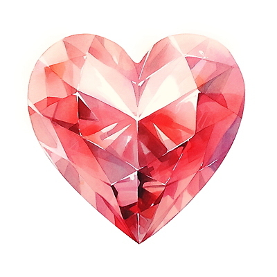 JPG 일러스트 수채화 사람없음 빨간색 하트 크리스탈 보석 오브젝트 국내일러스트 AI일러스트 AI콘텐츠 모양 컬러 광석 파일형식
