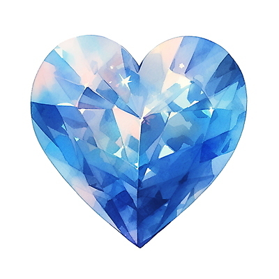 JPG 일러스트 수채화 사람없음 파란색 하트 크리스탈 보석 오브젝트 국내일러스트 AI일러스트 AI콘텐츠 모양 컬러 광석 파일형식