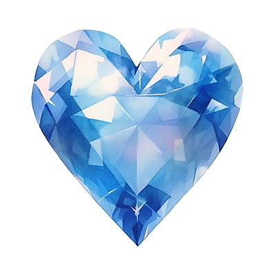 JPG 일러스트 수채화 사람없음 파란색 하트 크리스탈 보석 오브젝트 국내일러스트 AI일러스트 AI콘텐츠 모양 컬러 광석 파일형식