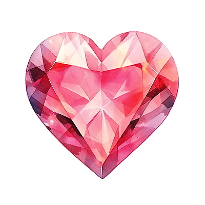 JPG 분홍색 일러스트 수채화 사람없음 하트 크리스탈 보석 오브젝트 국내일러스트 AI일러스트 AI콘텐츠 모양 컬러 광석 파일형식