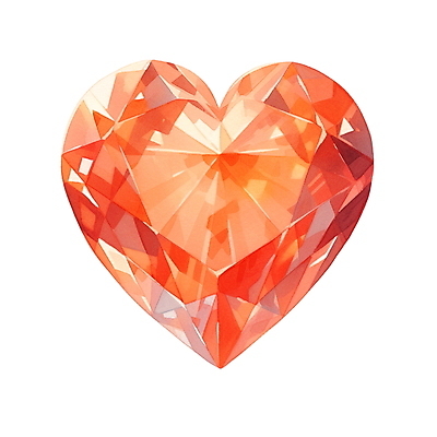 JPG 일러스트 수채화 사람없음 주황색 하트 크리스탈 보석 오브젝트 국내일러스트 AI일러스트 AI콘텐츠 모양 컬러 광석 파일형식