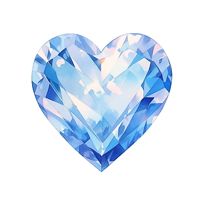 JPG 일러스트 수채화 사람없음 파란색 하트 크리스탈 보석 오브젝트 국내일러스트 AI일러스트 AI콘텐츠 모양 컬러 광석 파일형식