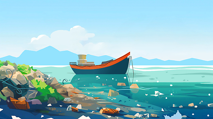JPG 구름 바다 섬 일러스트 사람없음 환경 폐기물 플라스틱 해양오염 선박 해양쓰레기 국내일러스트 AI일러스트 AI콘텐츠 자연요소 수상교통 재질 환경오염 쓰레기 파일형식
