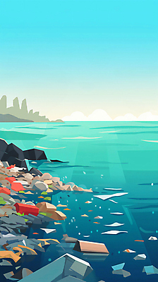 JPG 바다 섬 일러스트 사람없음 환경 바위 폐기물 플라스틱 해양오염 해양쓰레기 국내일러스트 AI일러스트 AI콘텐츠 재질 돌_바위 환경오염 쓰레기 파일형식