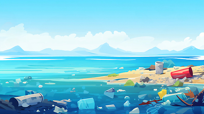 JPG 구름 모래 바다 섬 일러스트 사람없음 파란색 환경 돌_바위 폐기물 플라스틱 파이프 비닐 폐수 해양오염 해양쓰레기 국내일러스트 AI일러스트 AI콘텐츠 자연요소 컬러 재질 환경오염 쓰레기 파일형식