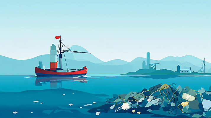 JPG 바다 섬 일러스트 사람없음 환경 폐기물 플라스틱 청록색 원자력발전소 폐수 해양오염 선박 해양쓰레기 국내일러스트 AI일러스트 AI콘텐츠 컬러 수상교통 재질 환경오염 쓰레기 파일형식