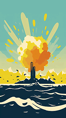 JPG 바다 섬 일러스트 사람없음 환경 폐기물 폭발 원자력발전소 폐수 해양오염 국내일러스트 AI일러스트 AI콘텐츠 환경오염 쓰레기 파일형식